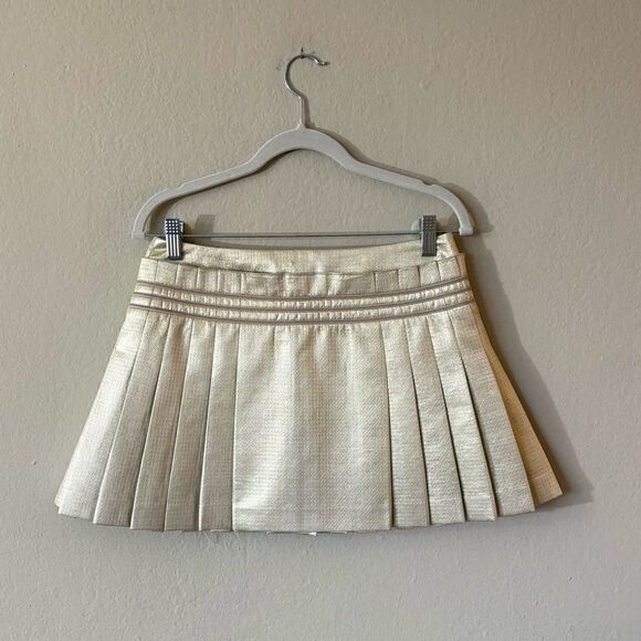 Chanel Mini Gold Cream Skirt Lame Pleated Size 2 - Picture 6 of 14